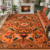Covaba boho birdsong floral garden area rug in amber clay, styled in a room setting, view 8