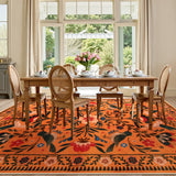 Covaba boho birdsong floral garden area rug in amber clay, styled in a room setting, view 11