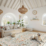 Covaba vintage floral area rug in warm beige, styled in a room setting, view 15