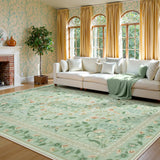 Covaba vintage floral area rug in sage mist, styled in a room setting, view 16