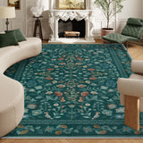 Covaba vintage floral area rug in deep green, styled in a room setting, view 13
