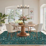 Covaba vintage floral area rug in deep green, styled in a room setting, view 15