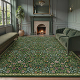 Covaba maximalism vibrant blossom floral - size deal area rug in forest fern, styled in a room setting, view 6