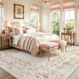 Covaba vintage traditional floral area rug in warm beige, styled in a room setting, view 7
