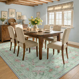 Covaba vintage traditional floral area rug in fern green, styled in a room setting, view 9