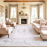 Covaba vintage traditional floral area rug in blush clay, styled in a room setting, view 14