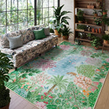 Covaba jungle botanical spring area rug in fern green, styled in a room setting, view 11