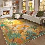 Covaba jungle fall sunrise area rug in amber clay, styled in a room setting, view 10