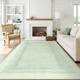 Covaba modern minimalist line area rug in fern green, styled in a room setting, view 5