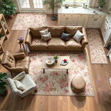 Covaba romantic vintage floral rose garden and area rug in blush clay, styled in a room setting, view 7