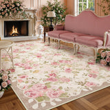 Covaba romantic vintage floral rose garden and area rug in blush clay, styled in a room setting, view 11