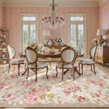 Covaba romantic vintage floral rose garden and area rug in blush clay, styled in a room setting, view 12
