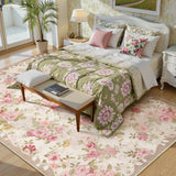Covaba romantic vintage floral rose garden and area rug in blush clay, styled in a room setting, view 13