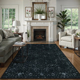 Covaba vintage persian distressed area rug in ink black, styled in a room setting, view 9