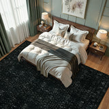 Covaba vintage persian distressed area rug in ink black, styled in a room setting, view 20