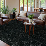 Covaba vintage persian distressed area rug in ink black, styled in a room setting, view 19