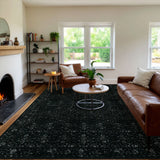 Covaba vintage persian distressed area rug in ink black, styled in a room setting, view 18