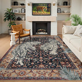 Covaba wild tiger area rug in coffee brown, styled in a room setting, view 5