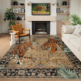 Covaba wild tiger desert area rug in golden wheat, styled in a room setting, view 10
