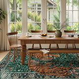 Covaba wild tiger area rug in fern green, styled in a room setting, view 6