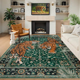 Covaba wild tiger area rug in fern green, styled in a room setting, view 5