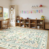 Covaba boho modern parisian garden floral area rug in warm beige, styled in a room setting, view 14