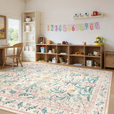 Covaba boho modern parisian garden floral area rug in blush clay, styled in a room setting, view 10