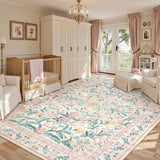 Covaba boho modern parisian garden floral area rug in blush clay, styled in a room setting, view 9