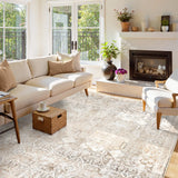 Covaba vintage sand area rug in warm beige, styled in a room setting, view 18