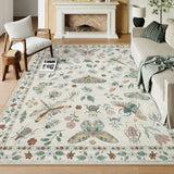 Covaba modern parisian insect area rug in warm beige, styled in a room setting