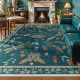 Covaba modern parisian insect area rug in fern green, styled in a room setting, view 6