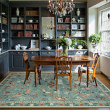 Covaba modern parisian insect area rug in sage mist, styled in a room setting, view 10