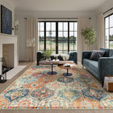 Covaba ultra-thin vintage floral moroccan trellis and area rug in faded rose, styled in a room setting