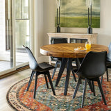 Covaba boho vintage tribal round rug in burnt rust, styled in a room setting, view 7
