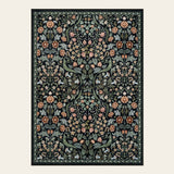 Covaba maximalism vibrant blossom floral doormat in ink black, shown flat on a plain ivory backdrop