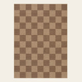 Covaba checkered easy jute indoor/outdoor area rug in dune khaki, shown flat on a plain ivory backdrop