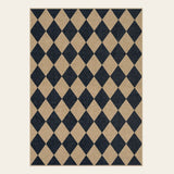 Covaba geometric checkered easy jute indoor/outdoor area rug in ink black, shown flat on a plain ivory backdrop