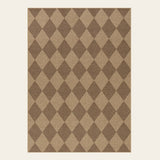 Covaba geometric checkered easy jute indoor/outdoor area rug in dune khaki, shown flat on a plain ivory backdrop