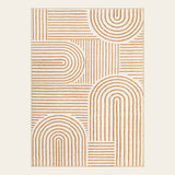 Covaba abstract rainbow stripe orange/white area rug in amber clay, shown flat on a plain ivory backdrop