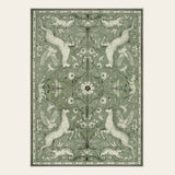Covaba vintage woodland area rug in olive grove, shown flat on a plain ivory backdrop