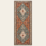 Covaba boho vintage tribal runner rug in burnt rust, shown flat on a plain ivory backdrop