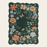 Covaba boho modern parisian floral scalloped doormat in forest fern, shown flat on a plain ivory backdrop