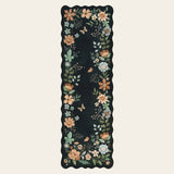 Covaba boho modern parisian floral scalloped runner rug in forest fern, shown flat on a plain ivory backdrop