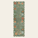 Covaba boho modern parisian floral scalloped runner rug in fern green, shown flat on a plain ivory backdrop