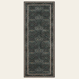 Covaba maximalism vintage french floral runner rug in ink black, shown flat on a plain ivory backdrop