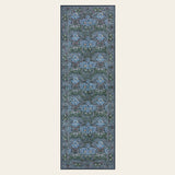 Covaba maximalism vintage french floral runner rug in stormy blue, shown flat on a plain ivory backdrop