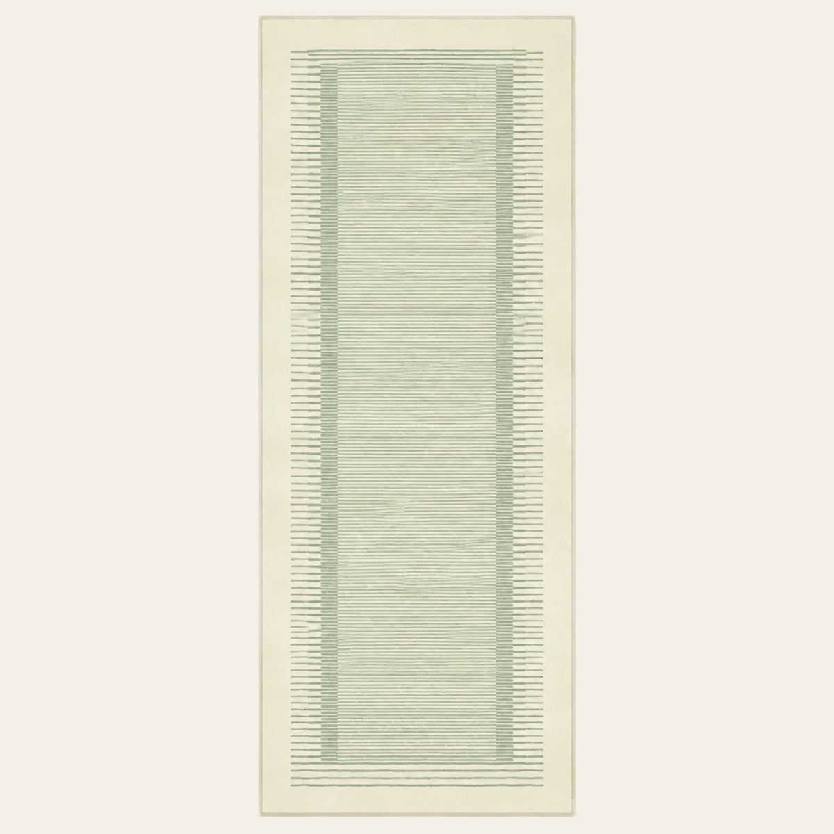 Covaba modern minimalist line runner rug in fern green, shown flat on a plain ivory backdrop