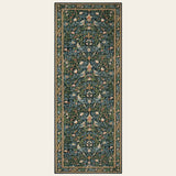 Covaba vintage floral bird runner rug in deep navy, shown flat on a plain ivory backdrop