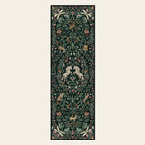 Covaba fantasy garden and unicorn runner rug in forest fern, shown flat on a plain ivory backdrop