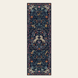 Covaba fantasy garden and unicorn runner rug in deep navy, shown flat on a plain ivory backdrop